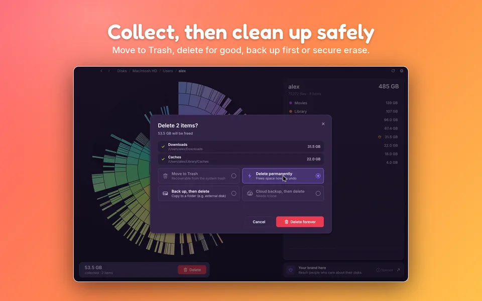 SquirrelDisk: Collect, then clean up safely