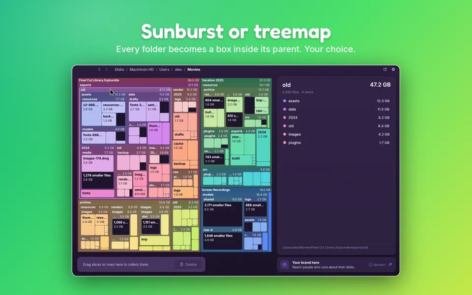 SquirrelDisk: Sunburst or treemap