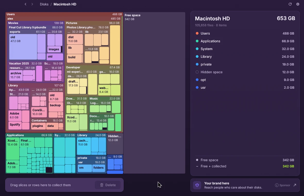 Exploring a disk in the treemap view